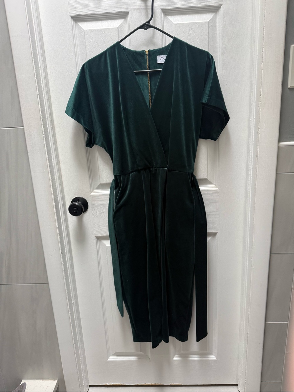 Closet Deep Green Velvet Midi Wrap Dress